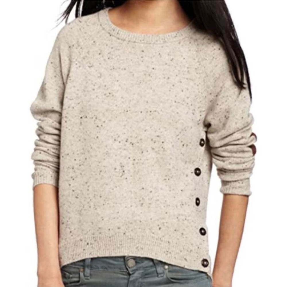Autumn cashmere crewneck leather patches asymmetrical quiet luxury sweater Sm